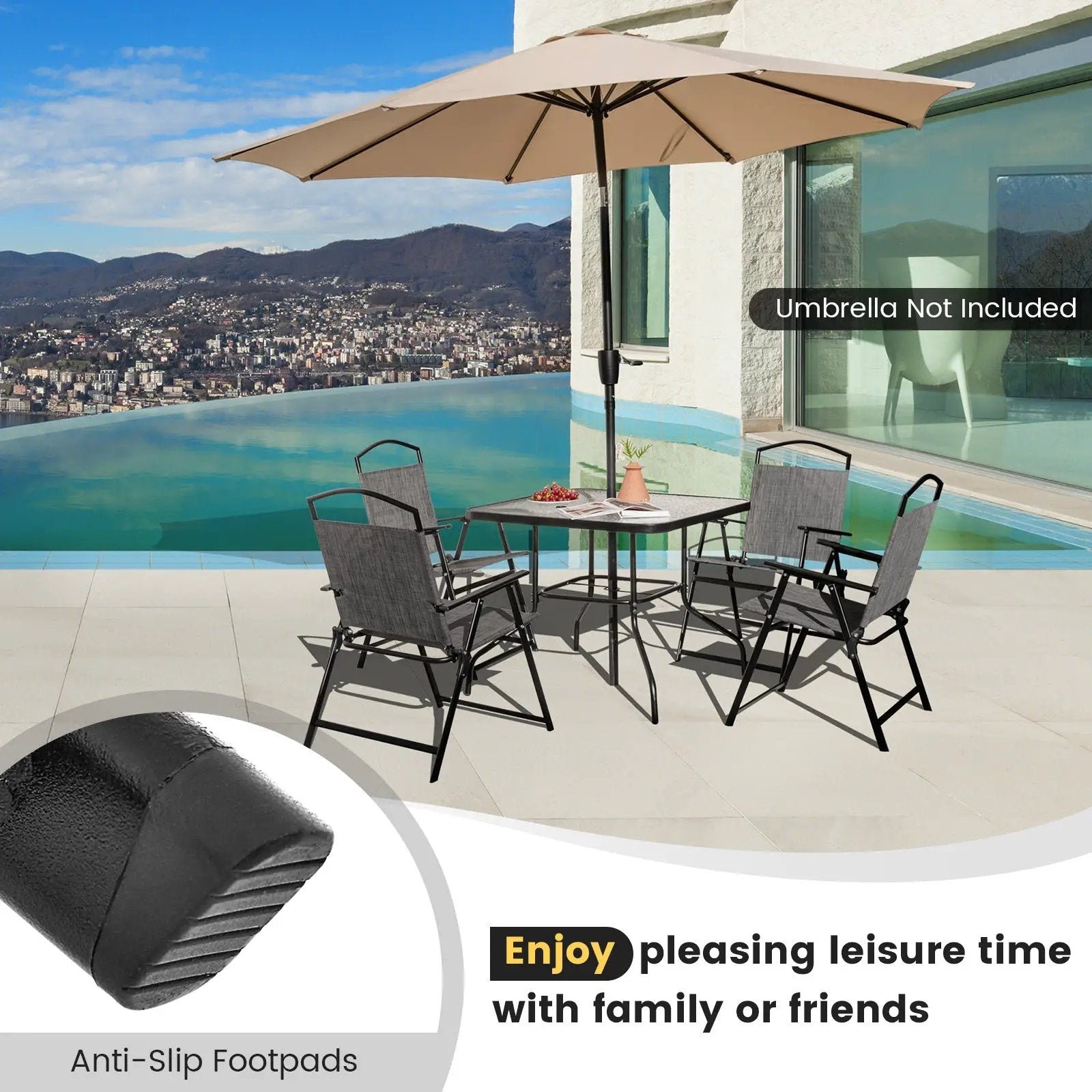 Patio Folding Chairs Set of 4 with Cozy Seat Fabric and Heavy-Duty Metal Frame-Gray by DirectDeals