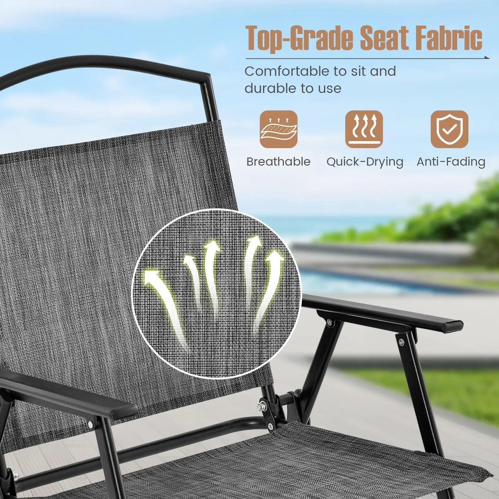 Patio Folding Chairs Set of 4 with Cozy Seat Fabric and Heavy-Duty Metal Frame-Gray by DirectDeals