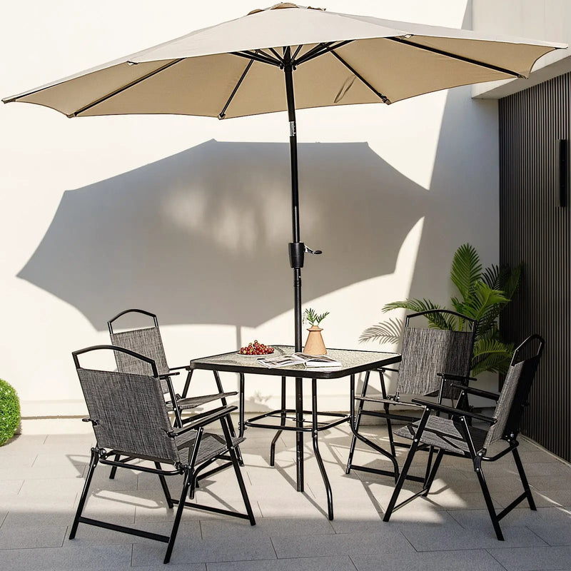 Patio Folding Chairs Set of 4 with Cozy Seat Fabric and Heavy-Duty Metal Frame-Gray by DirectDeals