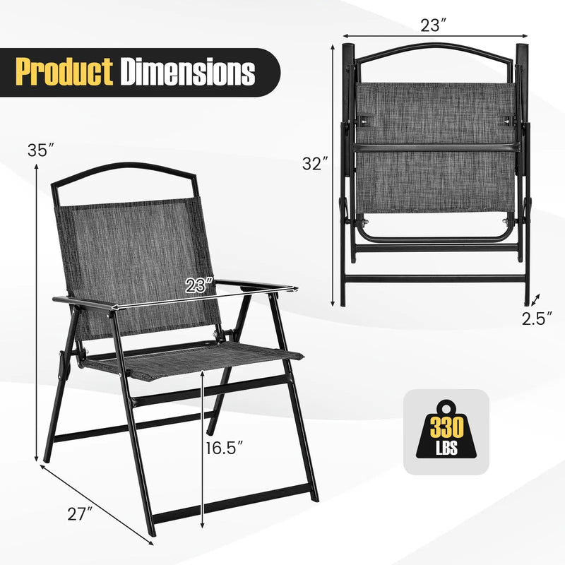 Patio Folding Chairs Set of 4 with Cozy Seat Fabric and Heavy-Duty Metal Frame-Gray by DirectDeals