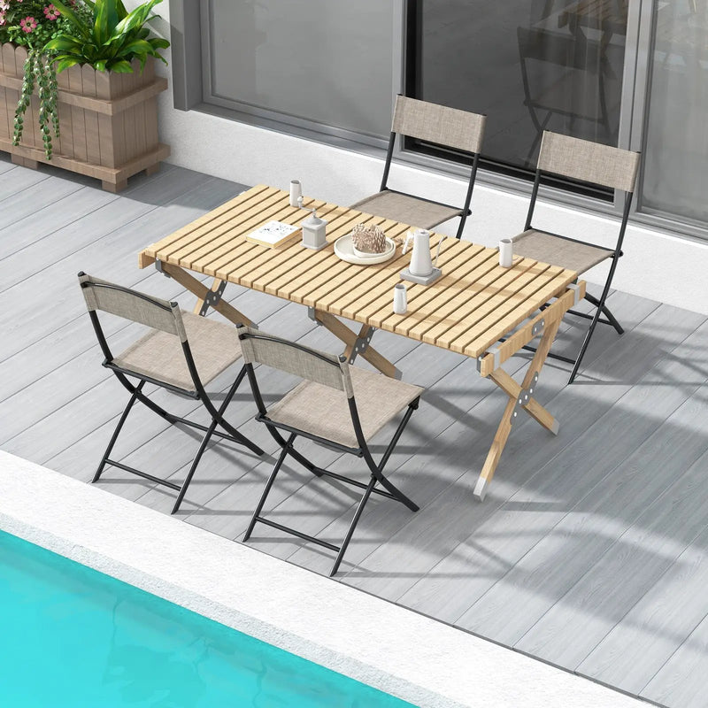 Patio Folding Chairs Set of 4 Lightweight Camping Chairs with Breathable Seat-Brown by DirectDeals
