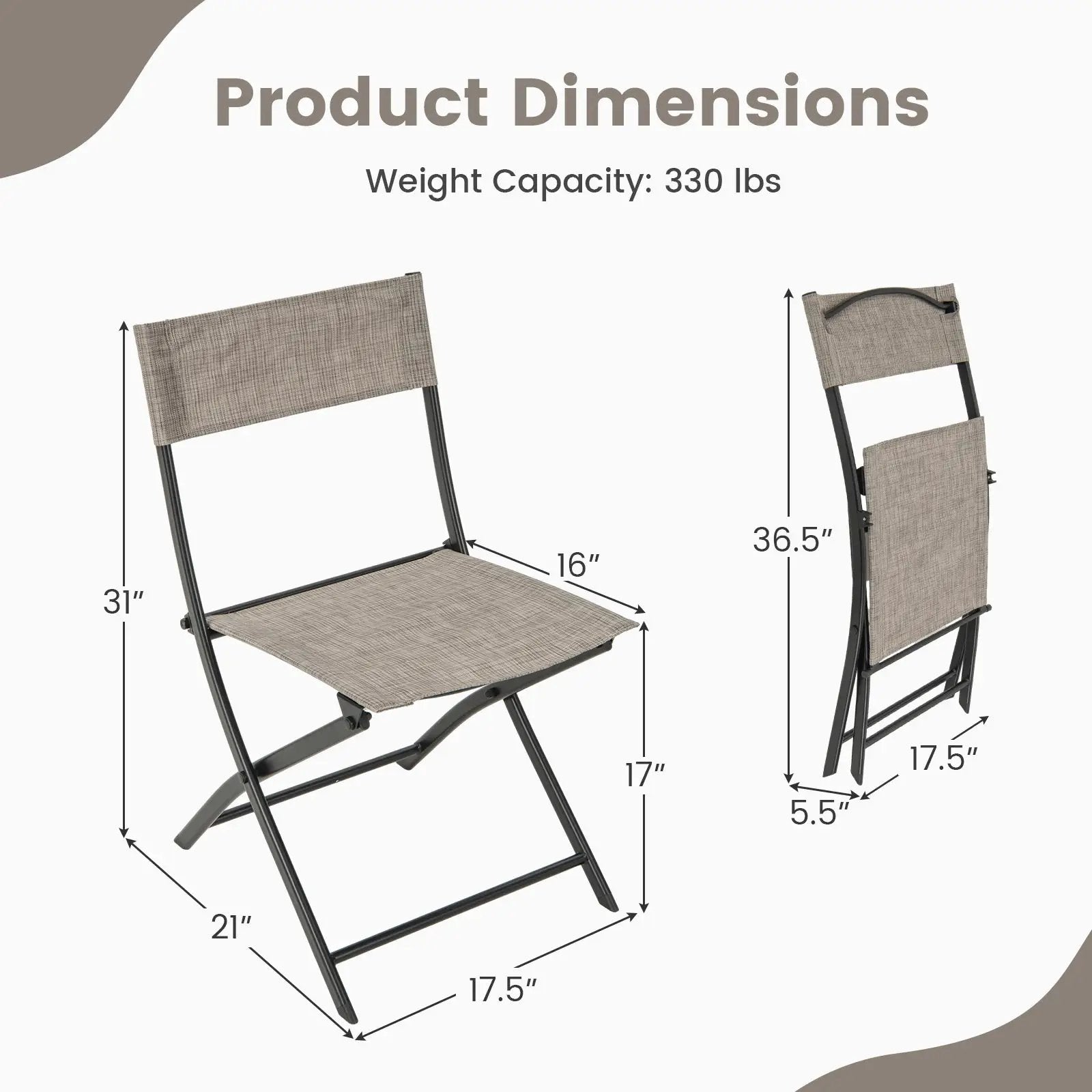 Patio Folding Chairs Set of 4 Lightweight Camping Chairs with Breathable Seat-Brown by DirectDeals