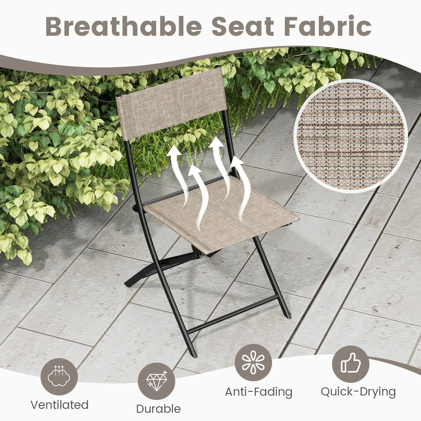 Patio Folding Chairs Set of 4 Lightweight Camping Chairs with Breathable Seat-Brown by DirectDeals