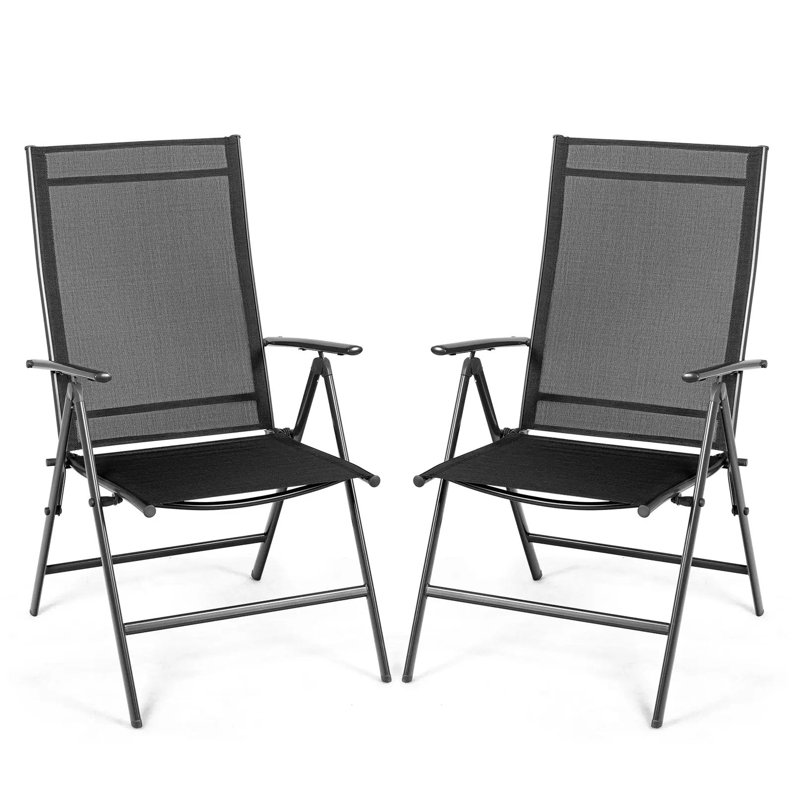 Set of 2 Adjustable Portable Patio Folding Dining Chair Recliners-Black by DirectDeals