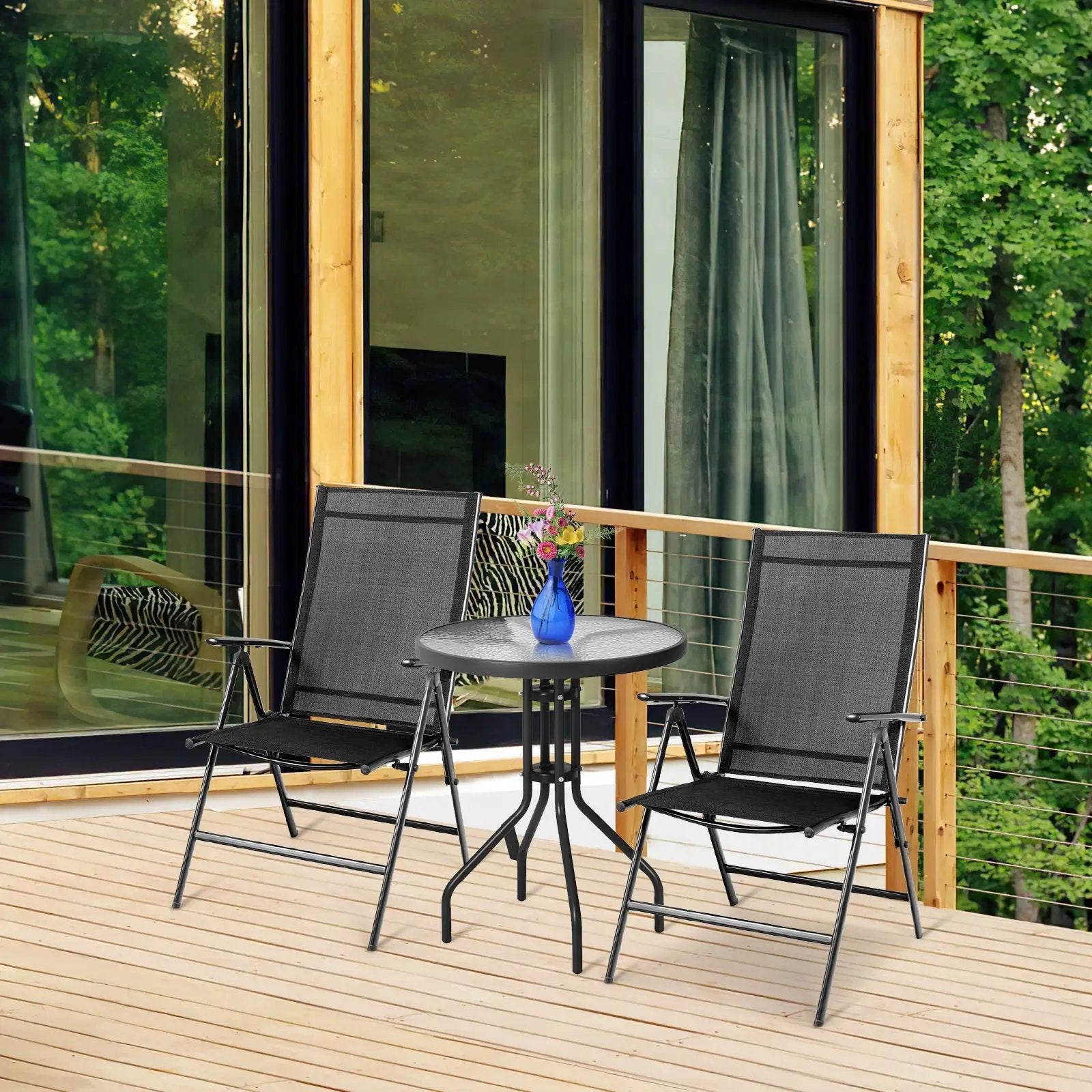 Set of 2 Adjustable Portable Patio Folding Dining Chair Recliners-Black by DirectDeals