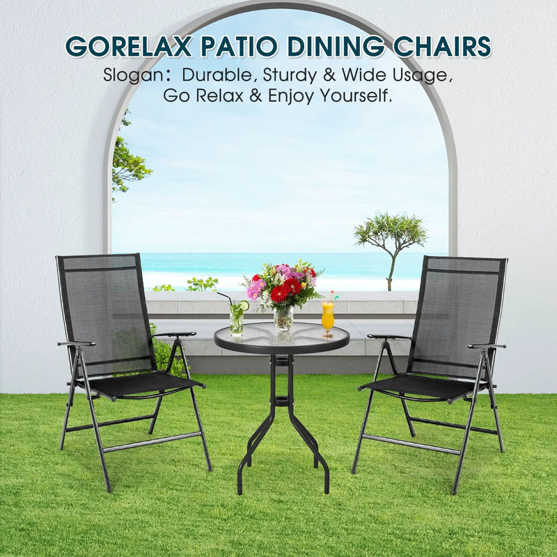 Set of 2 Adjustable Portable Patio Folding Dining Chair Recliners-Black by DirectDeals