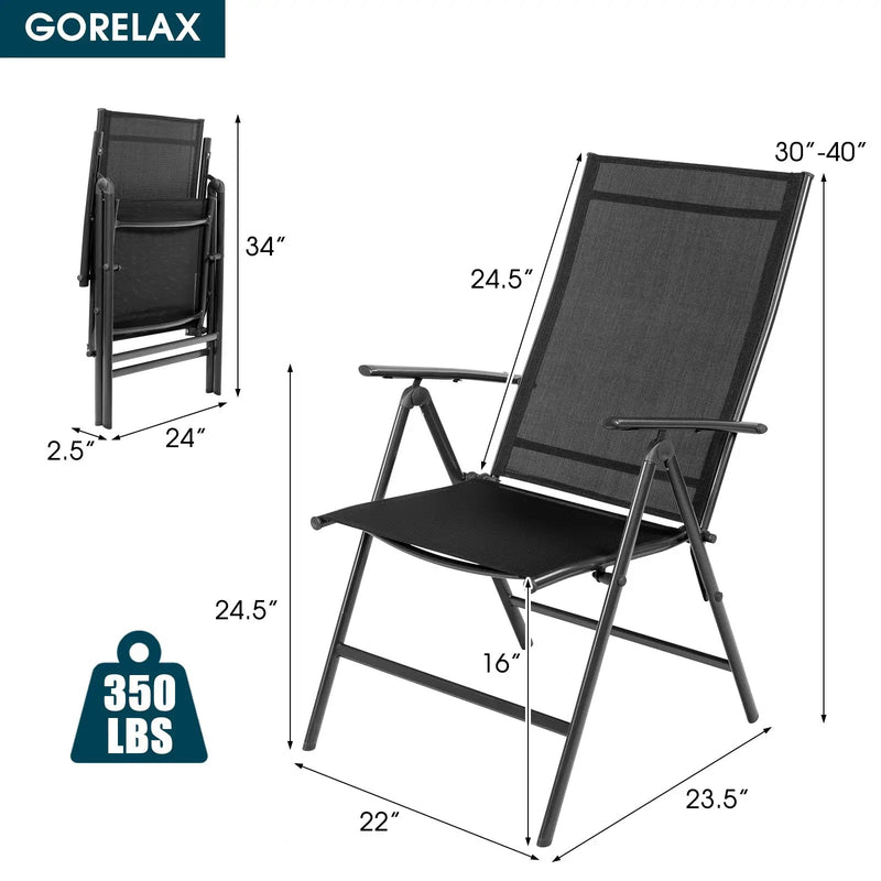 Set of 2 Adjustable Portable Patio Folding Dining Chair Recliners-Black by DirectDeals