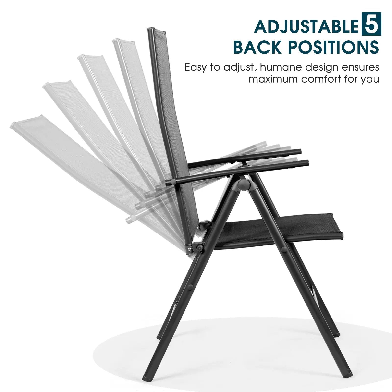 Set of 2 Adjustable Portable Patio Folding Dining Chair Recliners-Black by DirectDeals