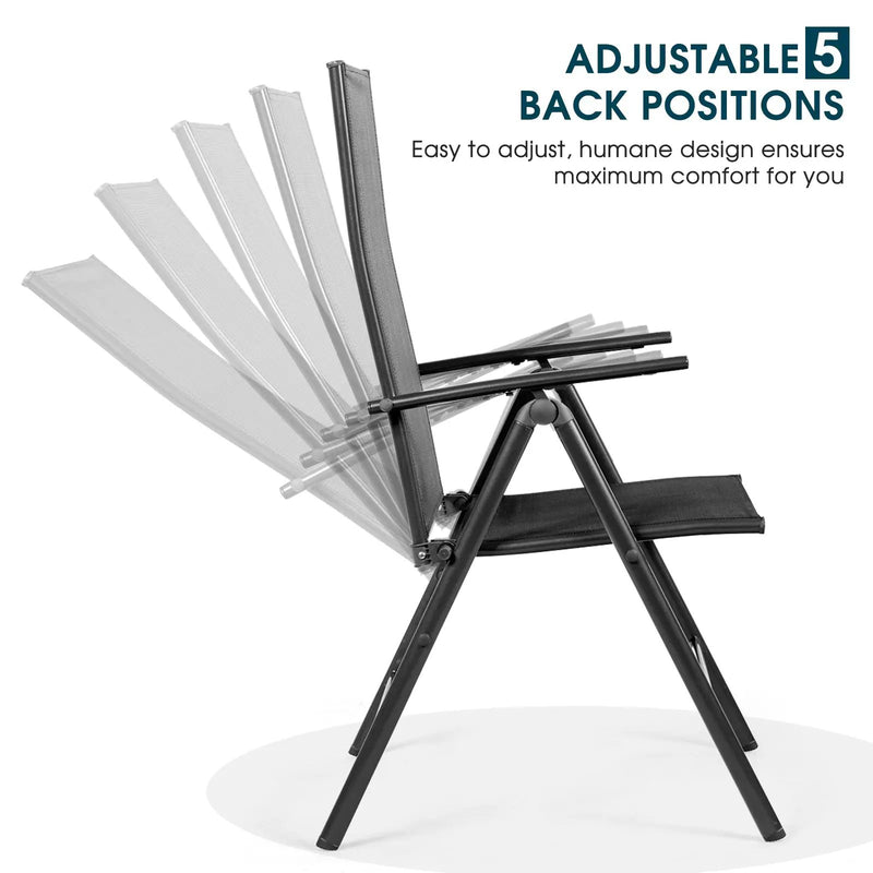 Set of 2 Adjustable Portable Patio Folding Dining Chair Recliners-Black by DirectDeals