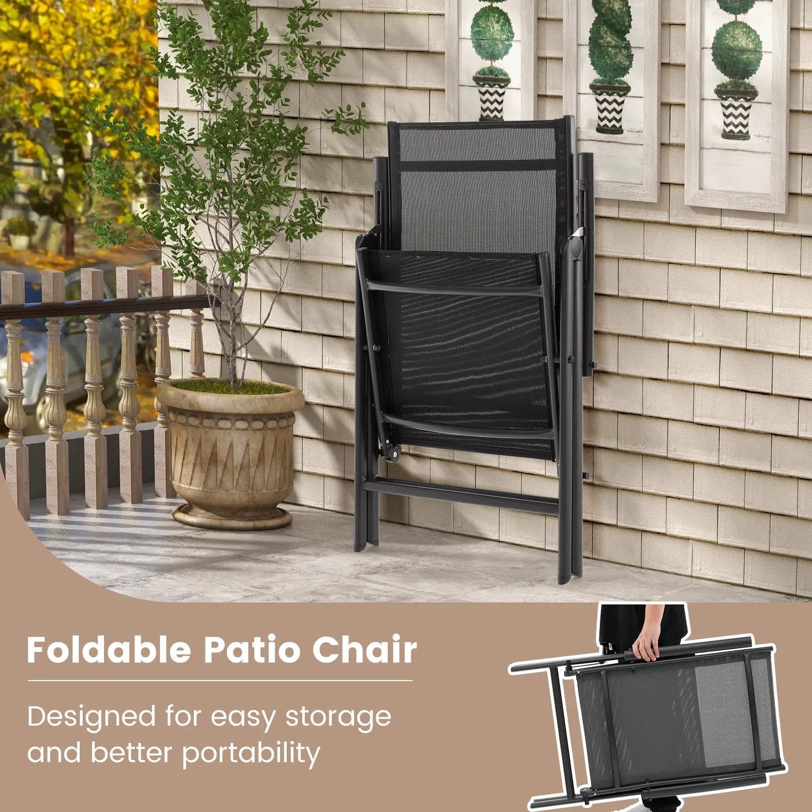 1 Piece Patio Folding Dining Chairs with 7-Level Adjustable High Backrest by DirectDeals