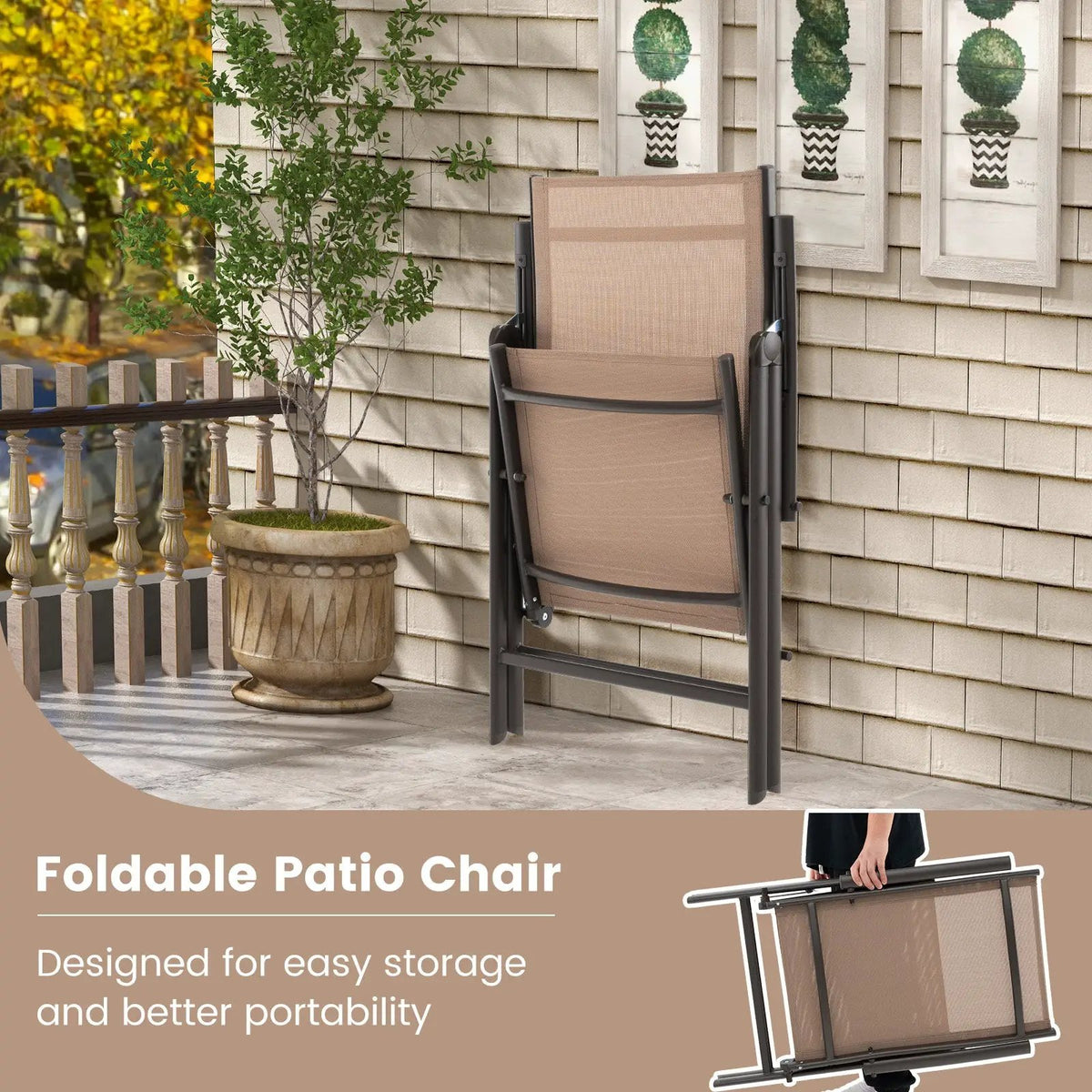1 Piece Patio Folding Dining Chairs with 7-Level Adjustable High Backrest, photo 13 of 16