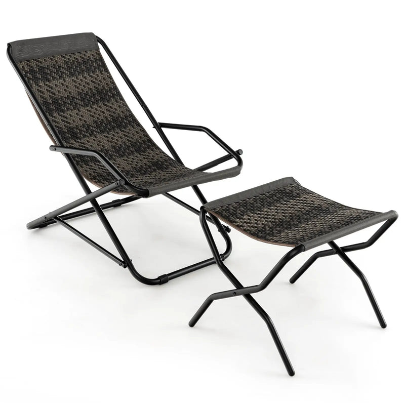 Patio PE Wicker Rocking Chair with Armrests and Metal Frame-Gray by DirectDeals