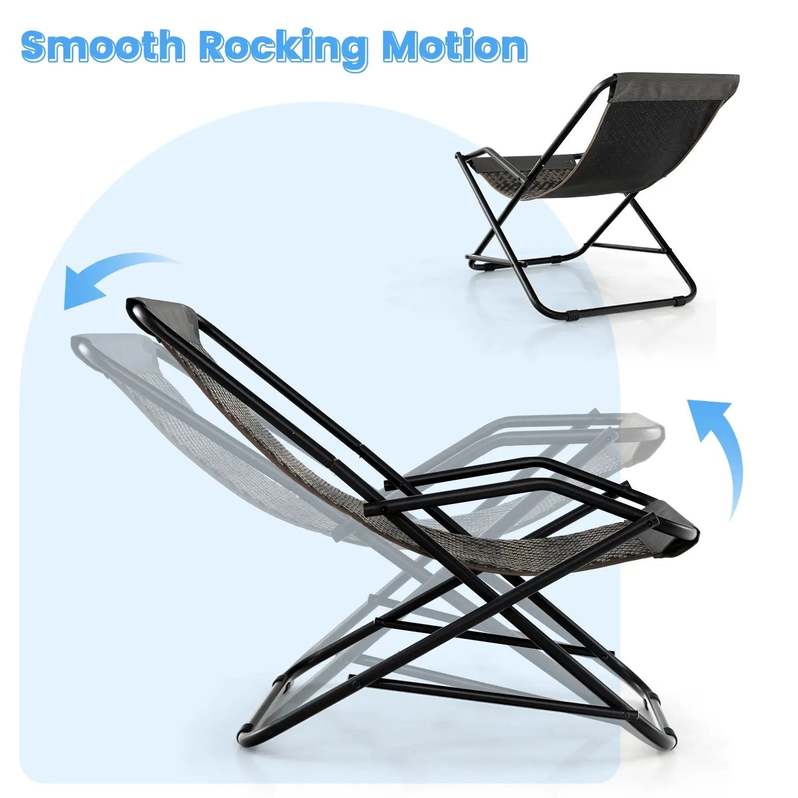 Patio PE Wicker Rocking Chair with Armrests and Metal Frame-Gray by DirectDeals
