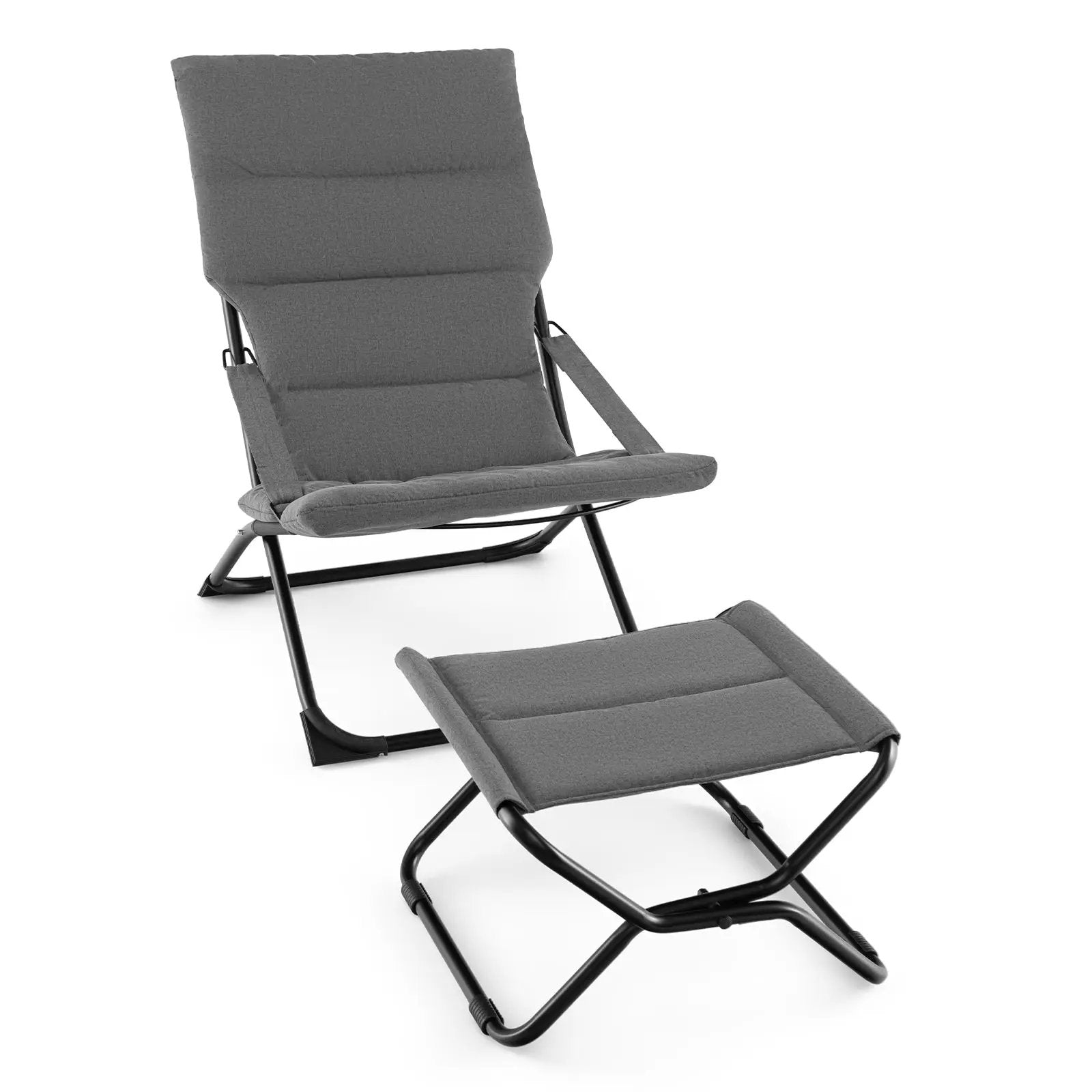 Patio Folding Sling Chair with Ottoman Footrest and Removable Cushion-Gray by DirectDeals