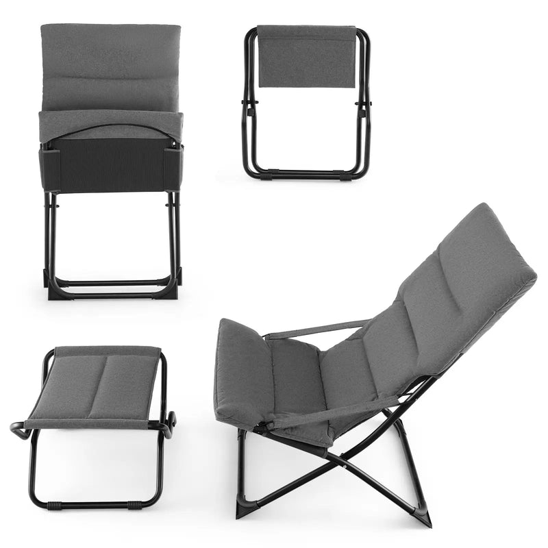 Patio Folding Sling Chair with Ottoman Footrest and Removable Cushion-Gray by DirectDeals