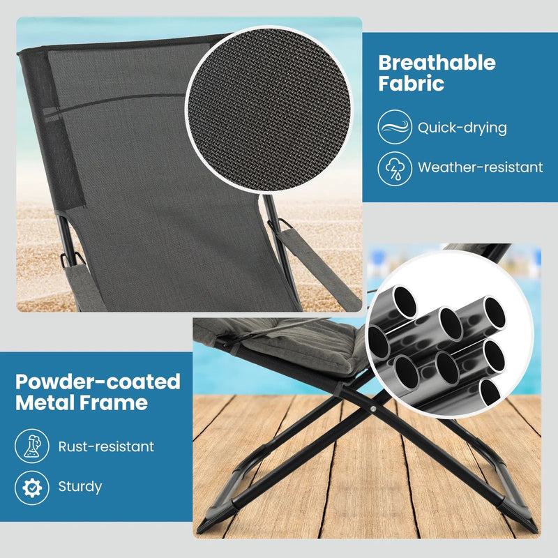 Patio Folding Sling Chair with Ottoman Footrest and Removable Cushion-Gray by DirectDeals