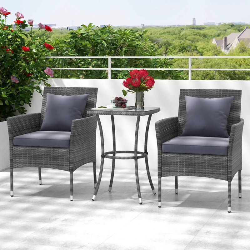 3 Pieces Patio Furniture Set with Cushioned Patio Chairs and Tempered Glass Coffee Table by DirectDeals