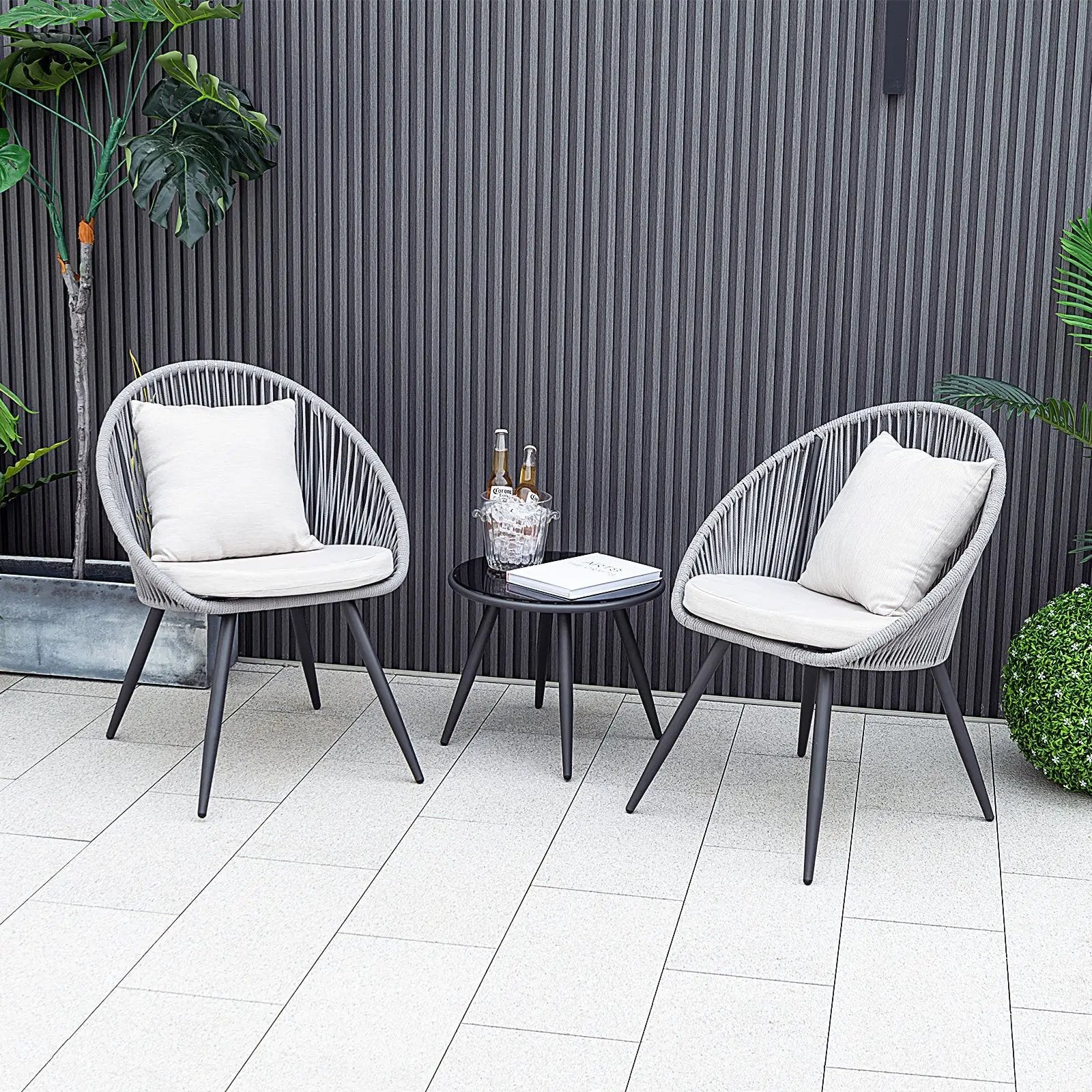 3 Piece Patio Furniture Set with Seat and Back Cushions-Gray by DirectDeals