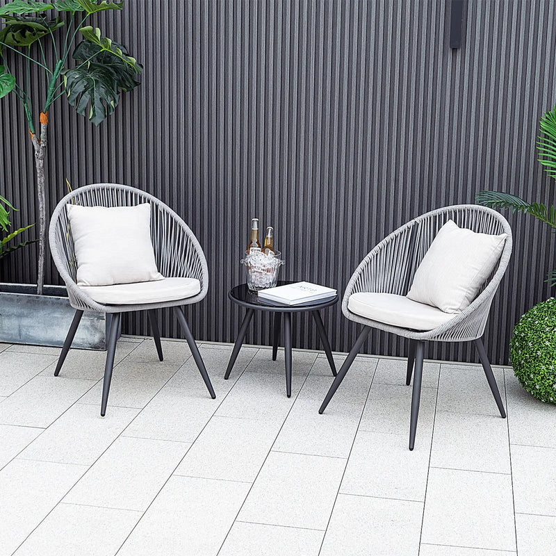 3 Piece Patio Furniture Set with Seat and Back Cushions-Gray by DirectDeals