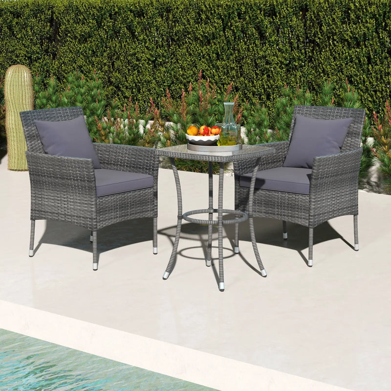 3 Pieces Patio Furniture Set with Cushioned Patio Chairs and Tempered Glass Coffee Table by DirectDeals