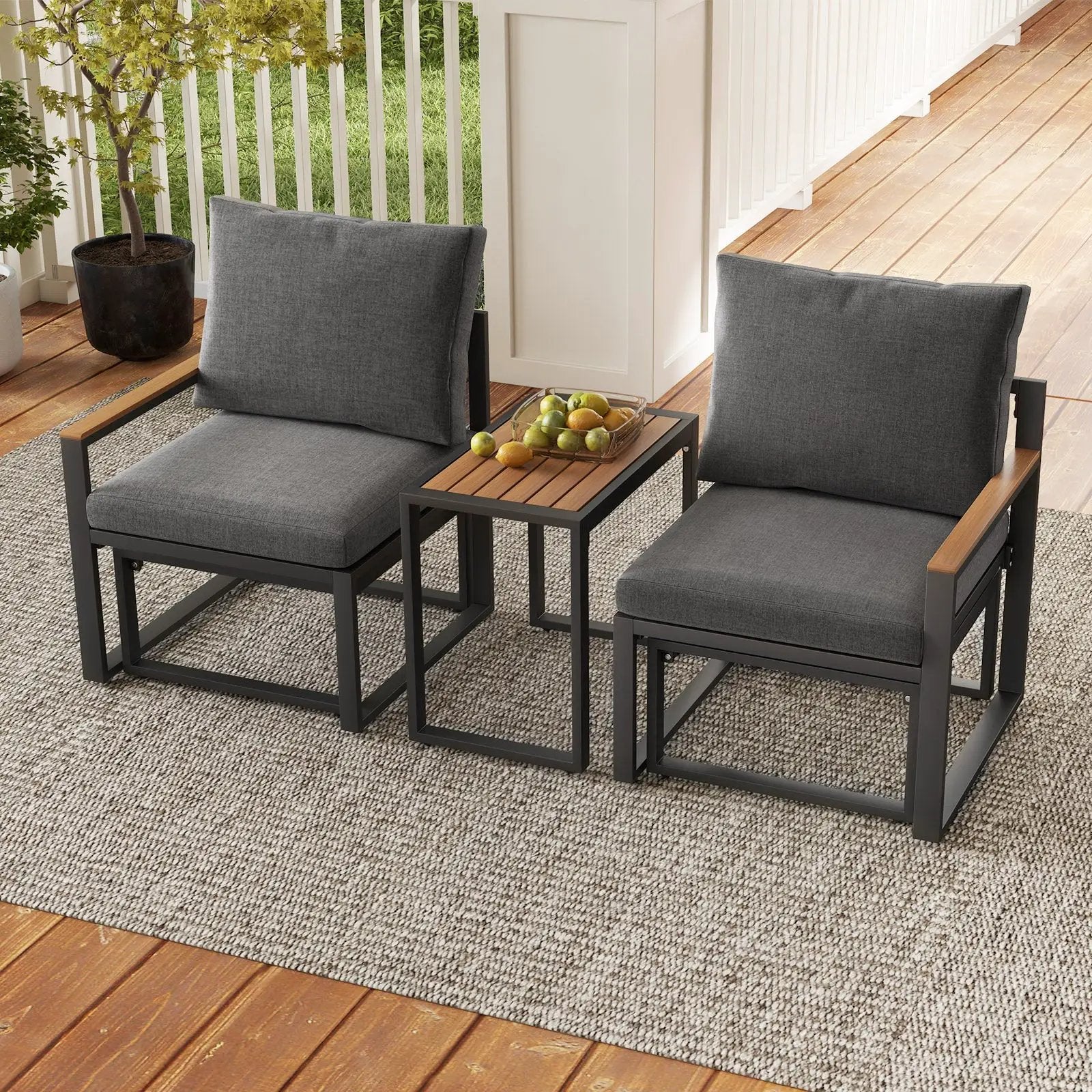 5 Pieces Aluminum Frame Weatherproof Outdoor Conversation Set with Soft Cushions-Gray by DirectDeals