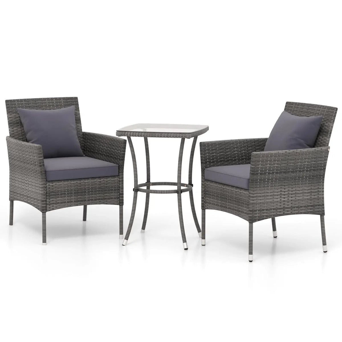 3 Pieces Patio Furniture Set with Cushioned Patio Chairs and Tempered Glass Coffee Table, photo 11 of 32