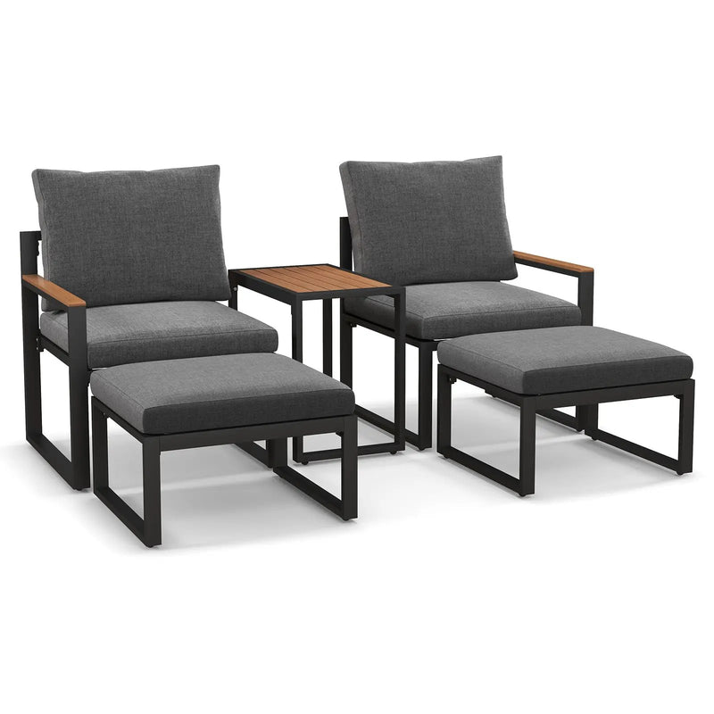 5 Pieces Aluminum Frame Weatherproof Outdoor Conversation Set with Soft Cushions-Gray by DirectDeals