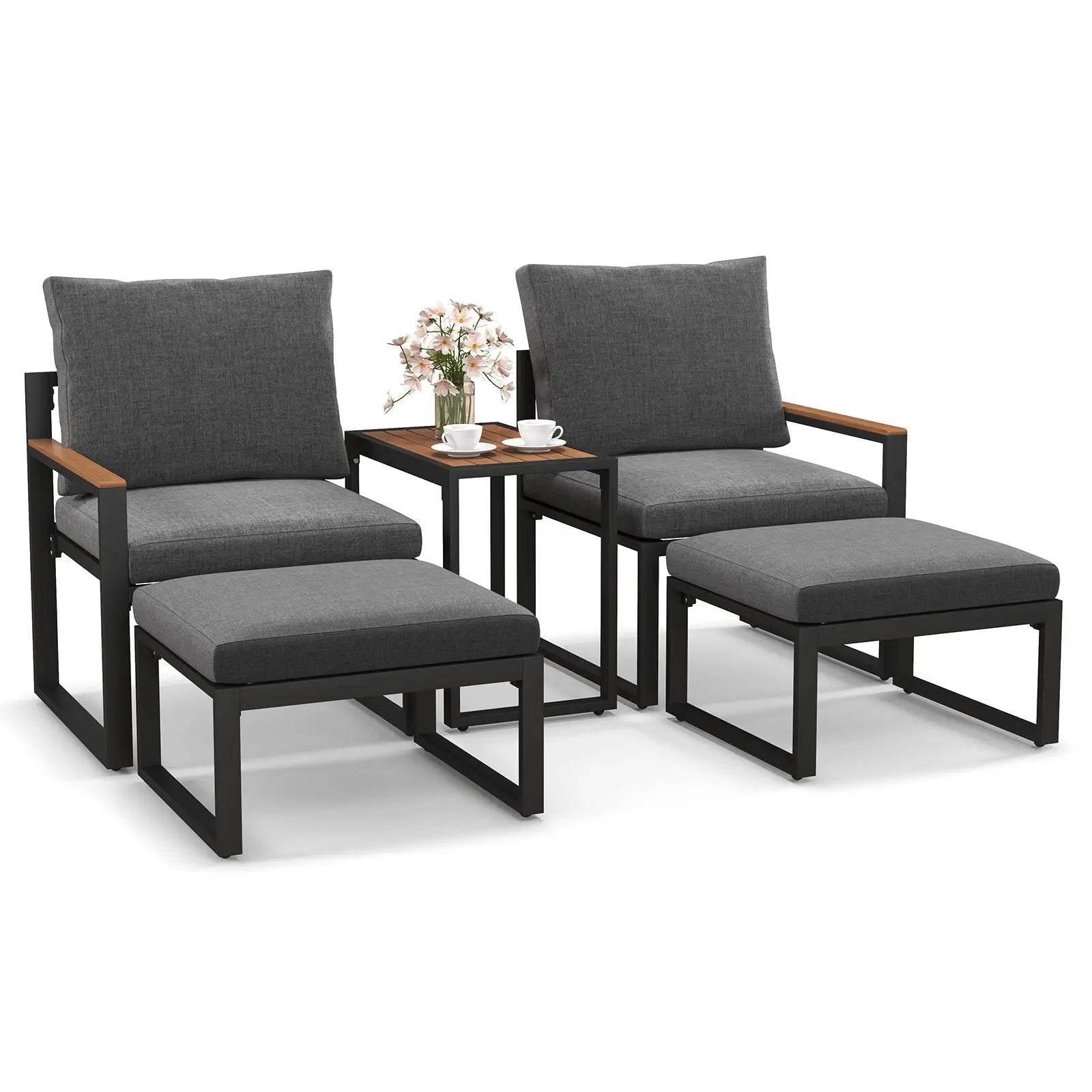 5 Pieces Aluminum Frame Weatherproof Outdoor Conversation Set with Soft Cushions-Gray by DirectDeals