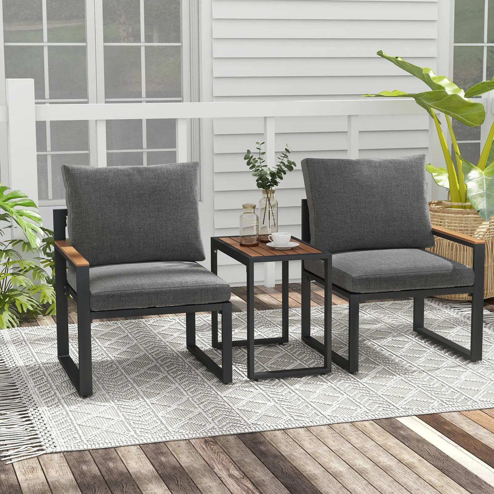 5 Pieces Aluminum Frame Weatherproof Outdoor Conversation Set with Soft Cushions-Gray by DirectDeals