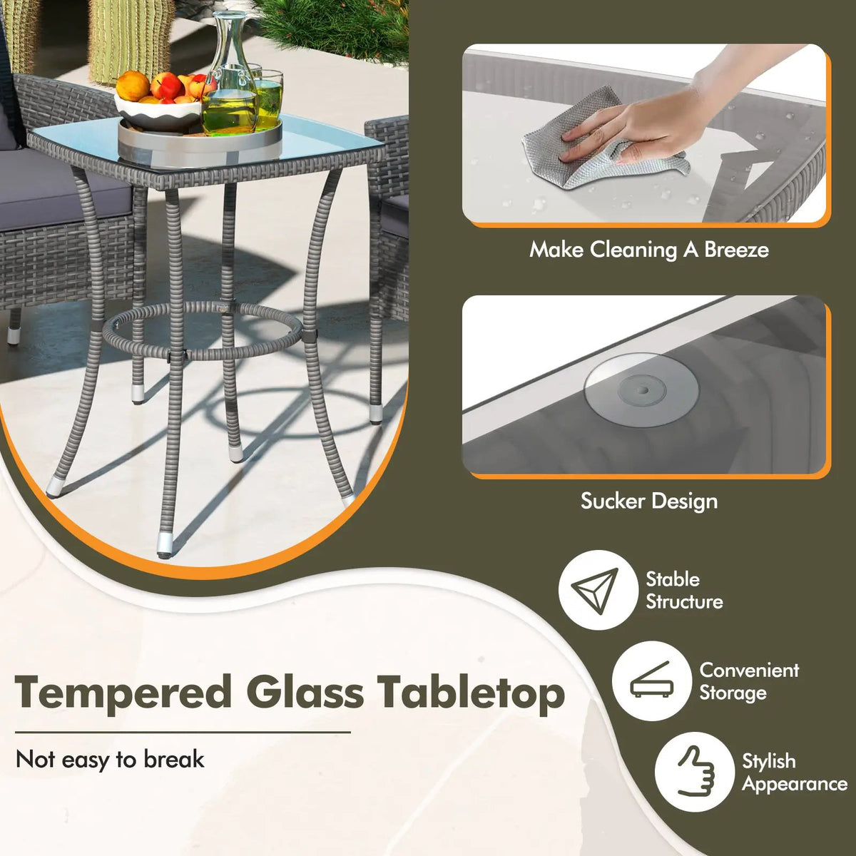 3 Pieces Patio Furniture Set with Cushioned Patio Chairs and Tempered Glass Coffee Table, photo 32 of 32