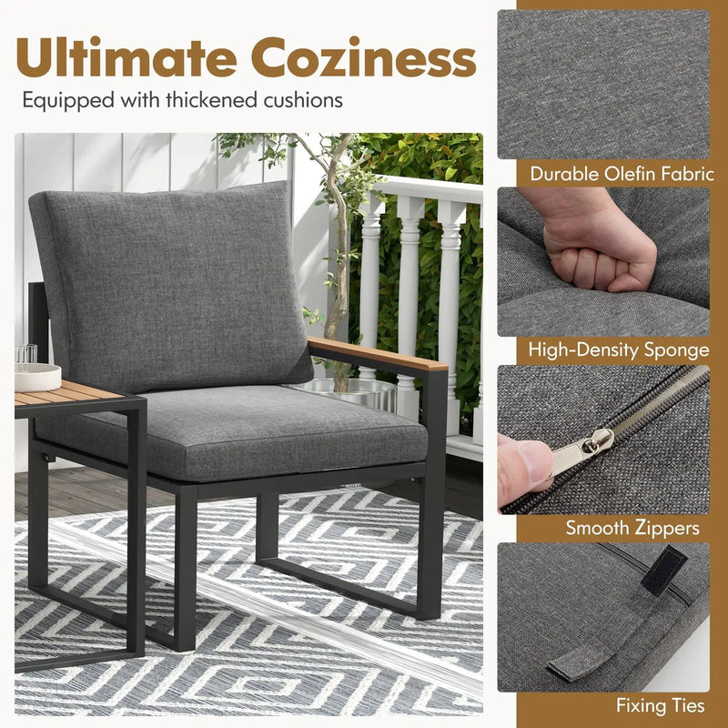 5 Pieces Aluminum Frame Weatherproof Outdoor Conversation Set with Soft Cushions-Gray by DirectDeals