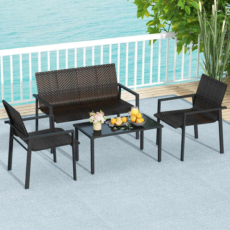 4 Pieces Patio Furniture Set with Heavy Duty Galvanized Metal Frame by DirectDeals