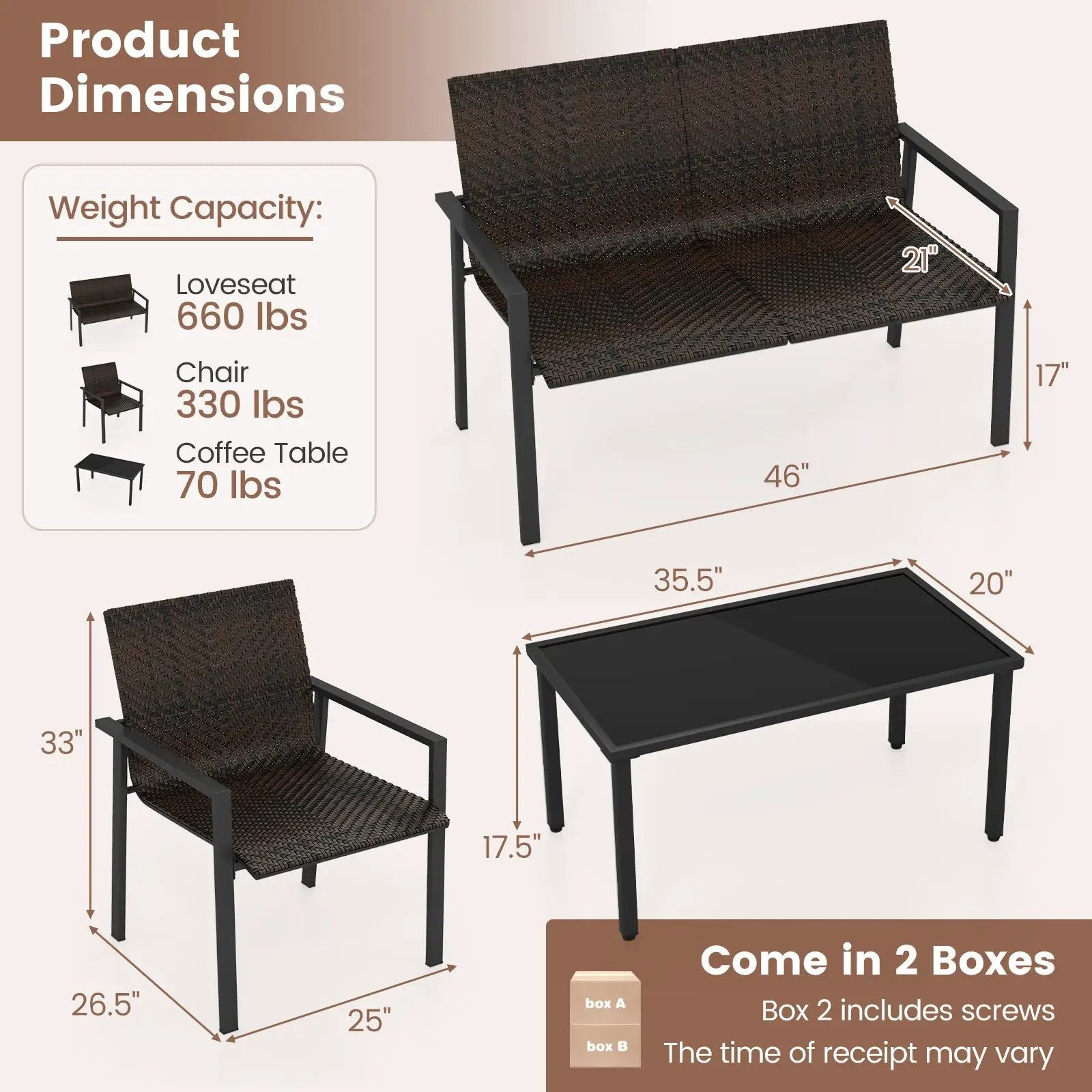4 Pieces Patio Furniture Set with Heavy Duty Galvanized Metal Frame by DirectDeals