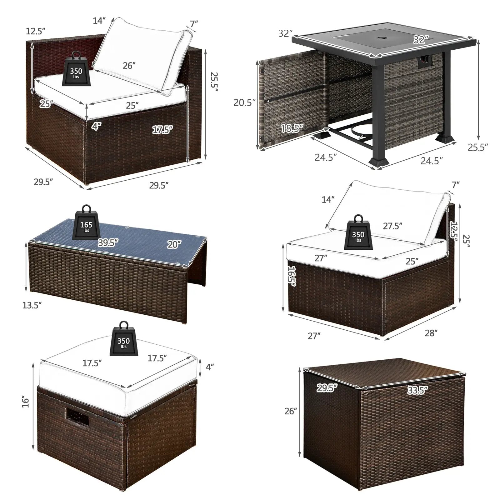Outdoor 9 Pieces Patio Furniture Set with 50 000 BTU Propane Fire Pit Table by DirectDeals