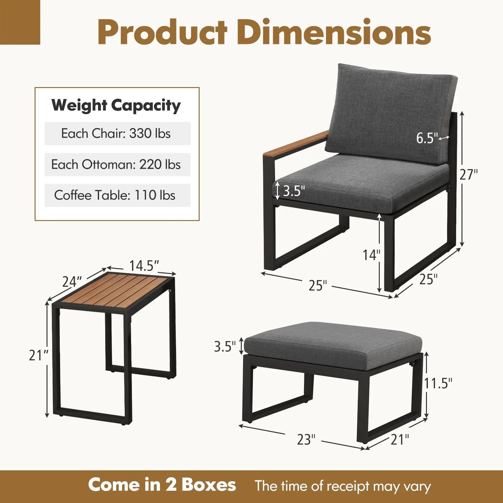 5 Pieces Aluminum Frame Weatherproof Outdoor Conversation Set with Soft Cushions-Gray by DirectDeals