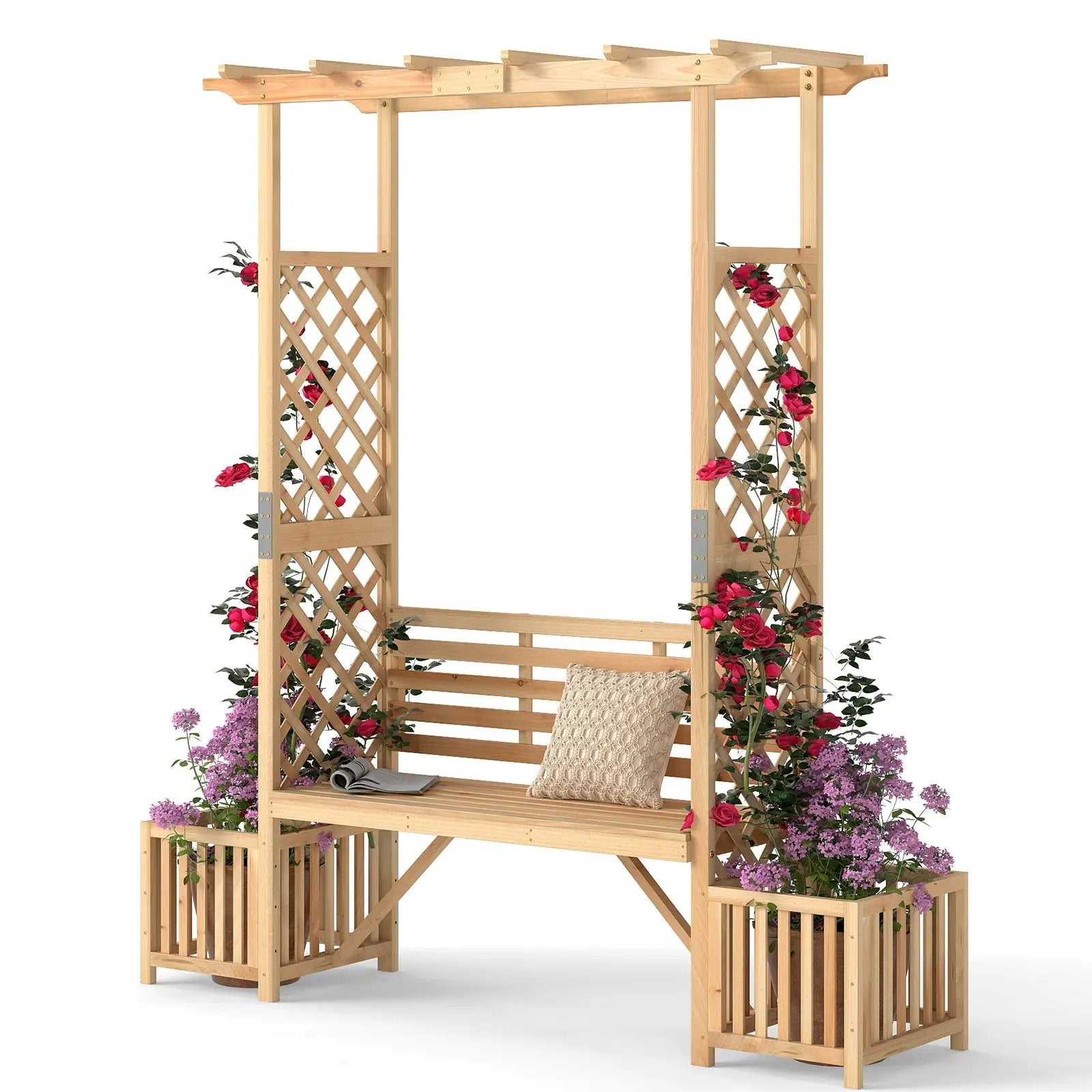 Patio Garden Bench Arbor ArchOutdoor Wood Decorative Seating-Natural by DirectDeals