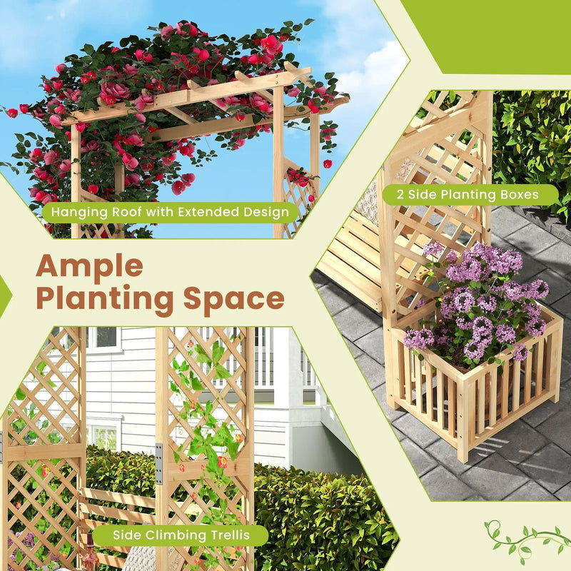 Patio Garden Bench Arbor ArchOutdoor Wood Decorative Seating-Natural by DirectDeals