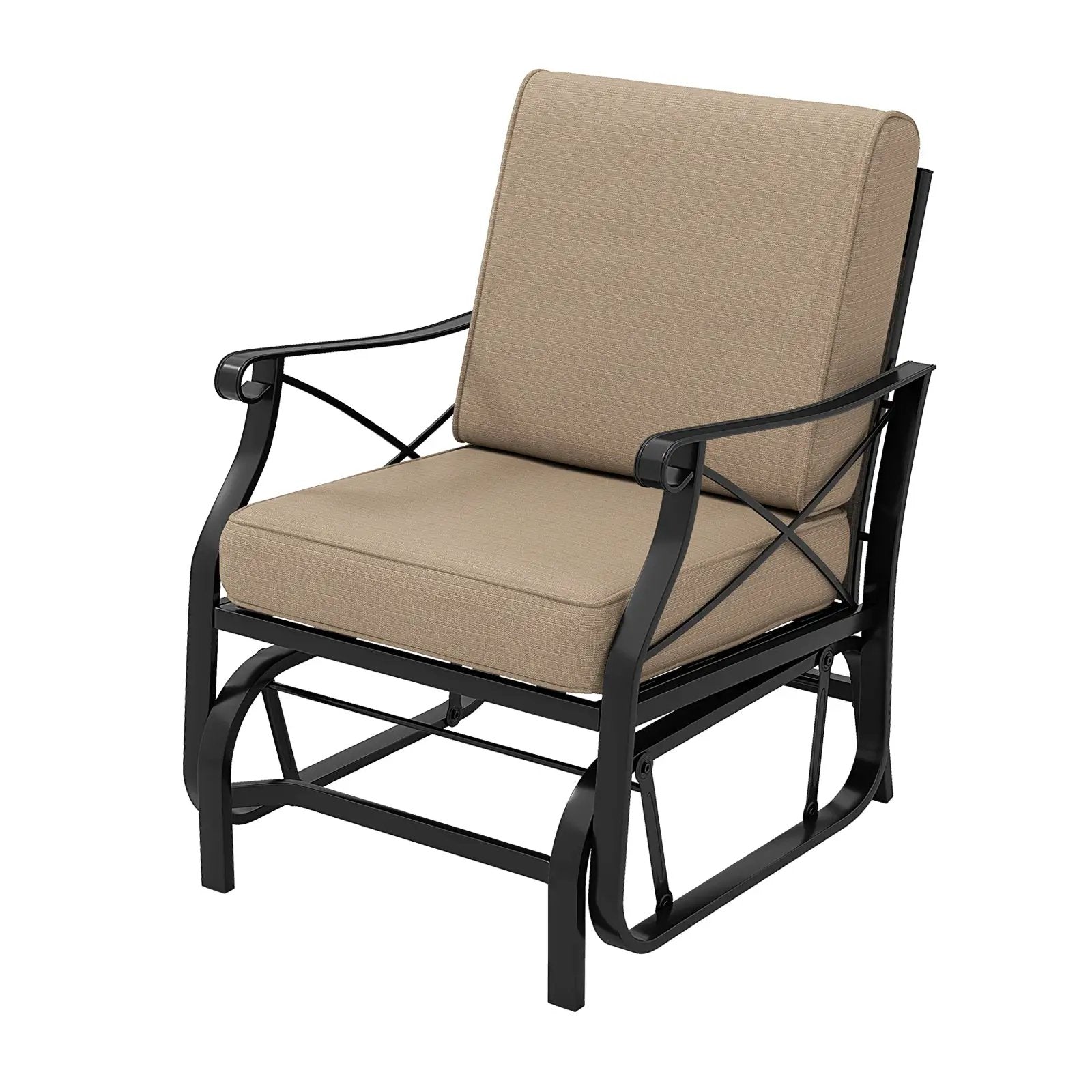 Patio Glider Rocking Chair with Metal Frame and Thick Cushions-Brown by DirectDeals