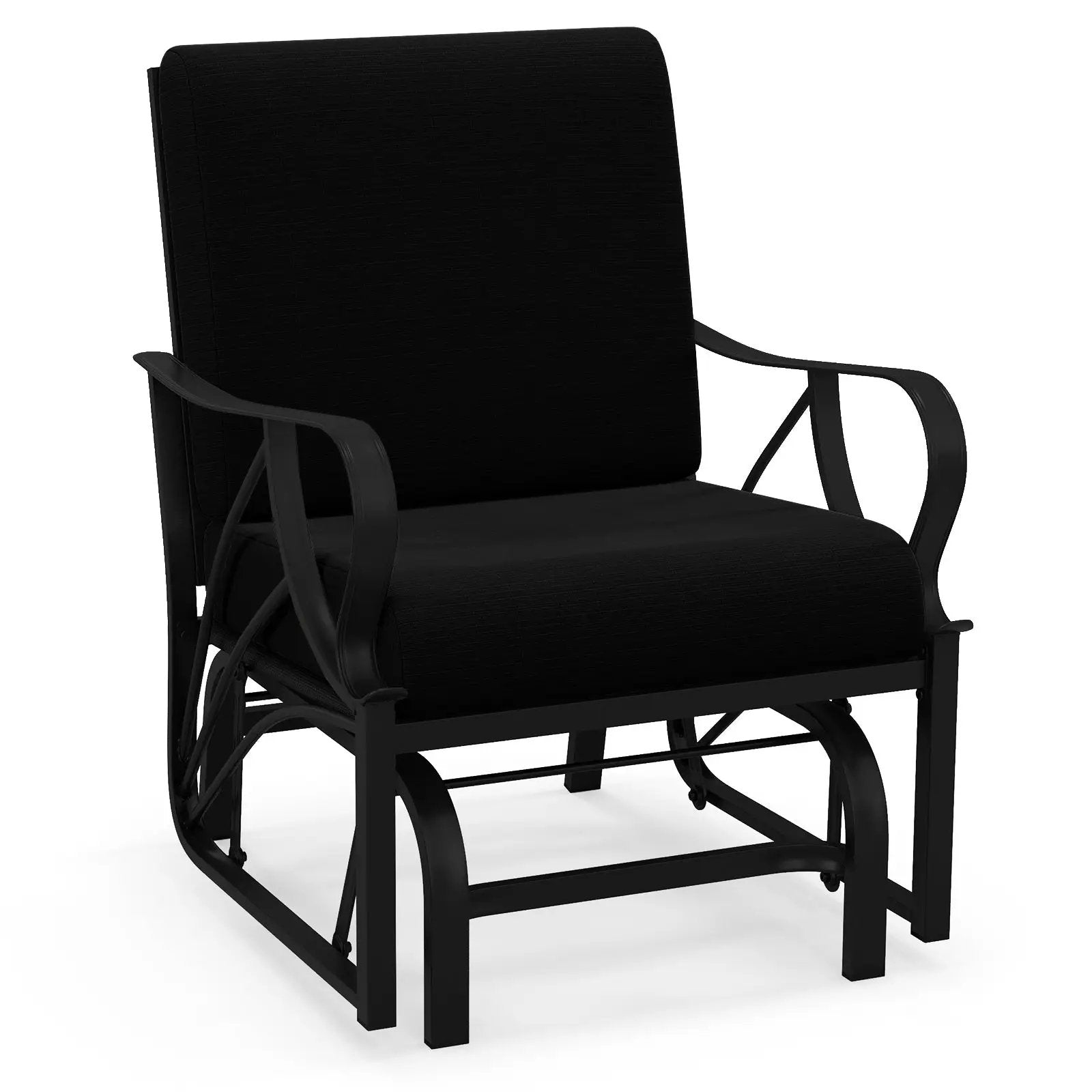 Patio Glider Rocking Chair with Thick Cushion and Curved Armrest by DirectDeals