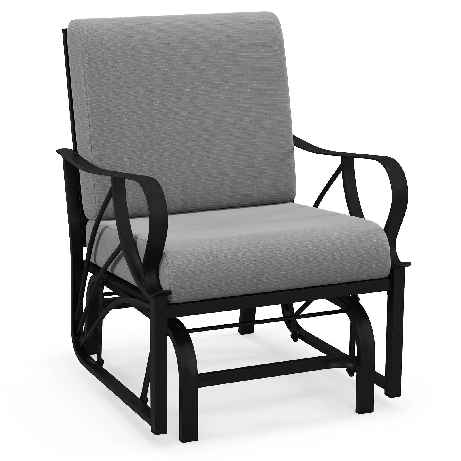 Patio Glider Rocking Chair with Thick Cushion and Curved Armrest by DirectDeals