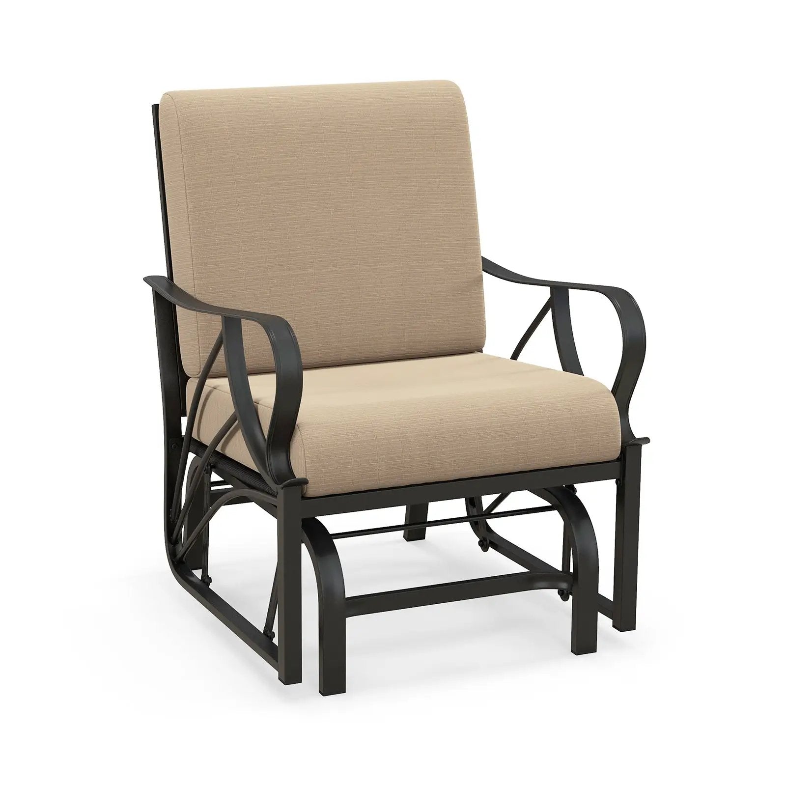 Patio Glider Rocking Chair with Thick Cushion and Curved Armrest by DirectDeals