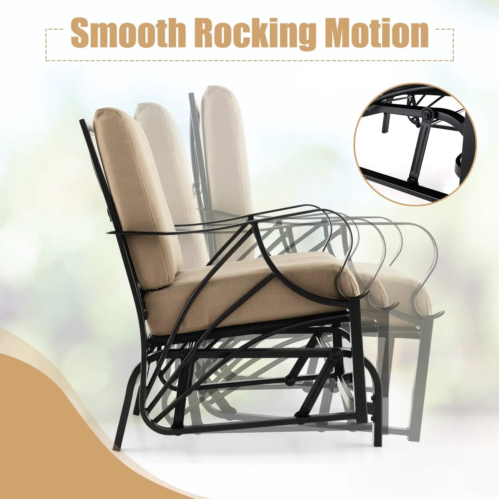Patio Glider Rocking Chair with Thick Cushion and Curved Armrest by DirectDeals