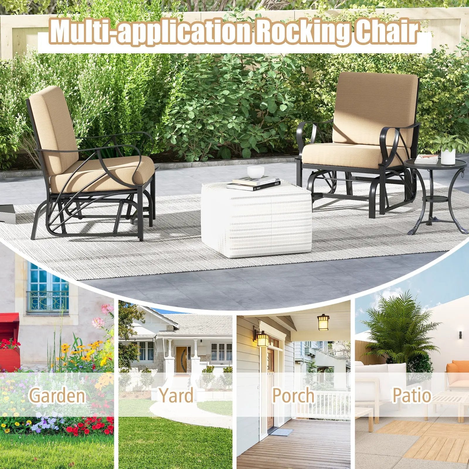 Patio Glider Rocking Chair with Thick Cushion and Curved Armrest by DirectDeals