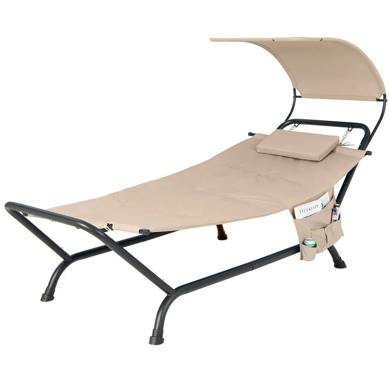 Patio Hanging Chaise Lounge Chair with Canopy Cushion Pillow and Storage Bag by DirectDeals