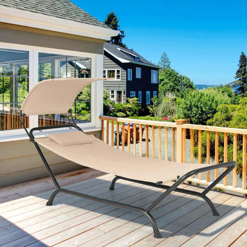 Patio Hanging Chaise Lounge Chair with Canopy Cushion Pillow and Storage Bag by DirectDeals