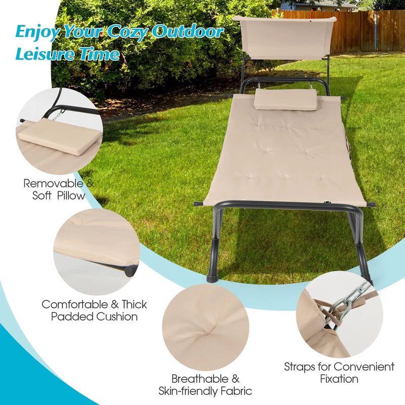 Patio Hanging Chaise Lounge Chair with Canopy Cushion Pillow and Storage Bag by DirectDeals