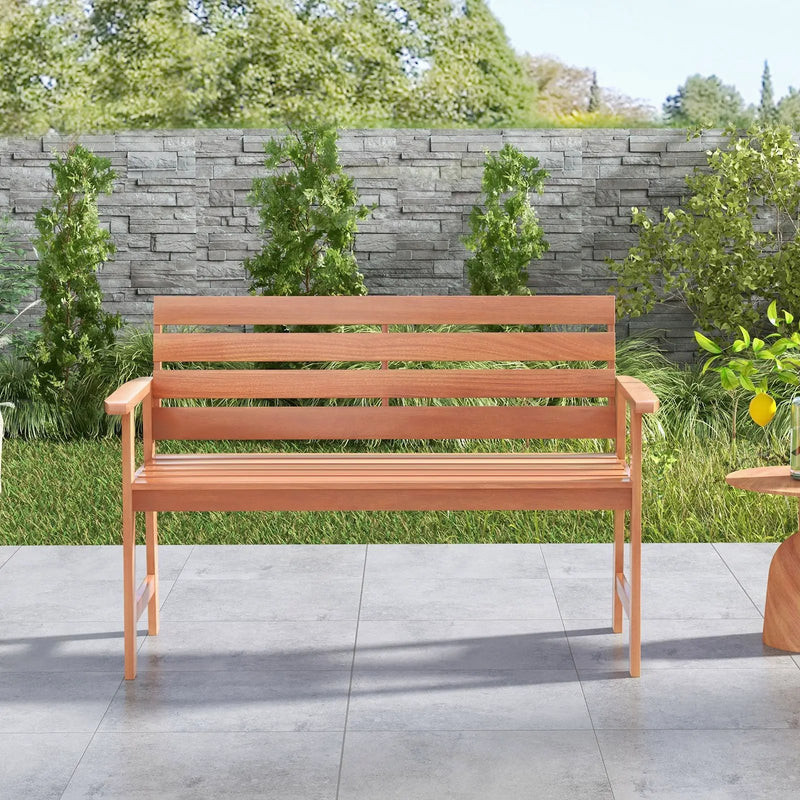 Patio Solid Wood Bench Wood 2-Seat Chair with Breathable Slatted Seat & Inclined Backrest by DirectDeals