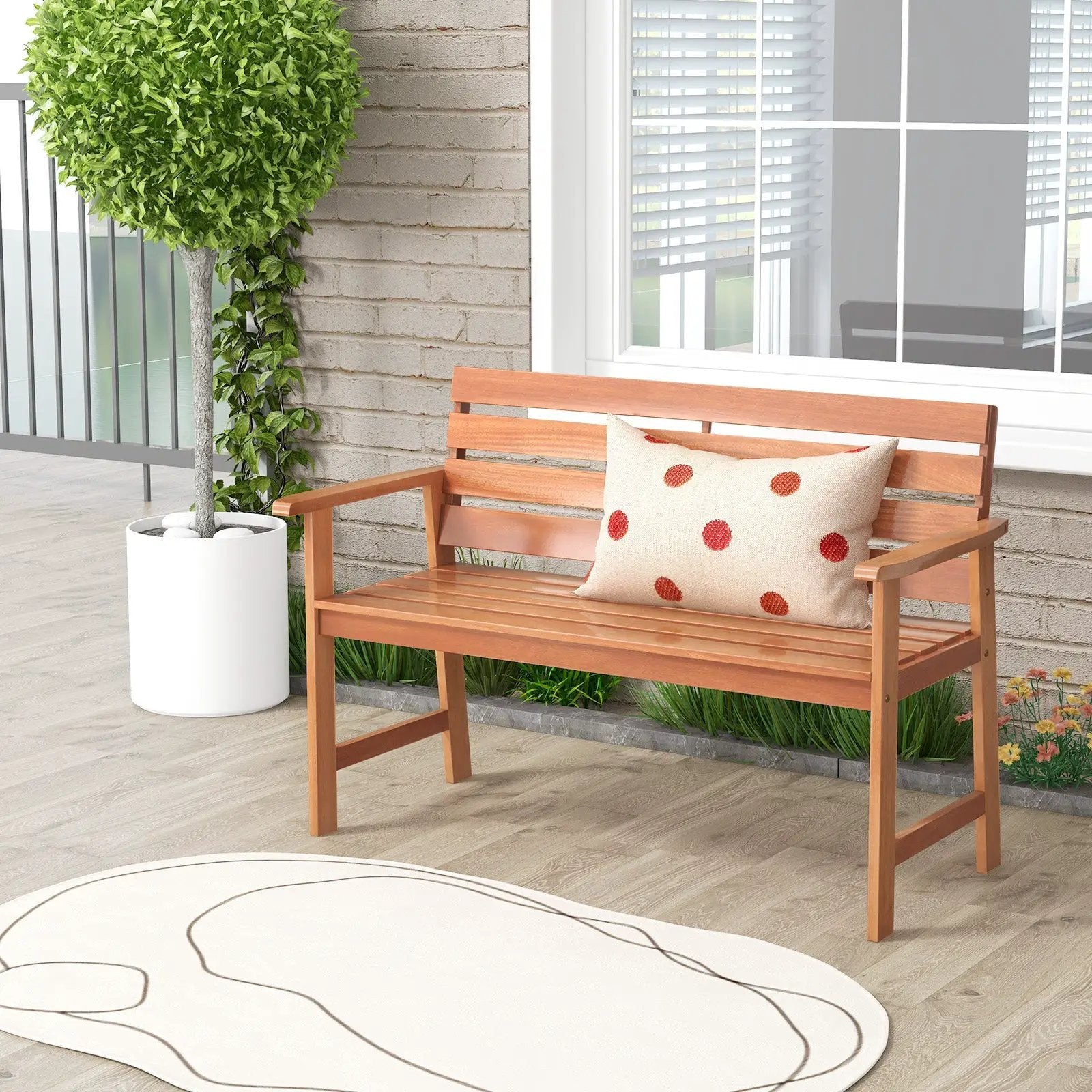 Patio Solid Wood Bench Wood 2-Seat Chair with Breathable Slatted Seat & Inclined Backrest by DirectDeals
