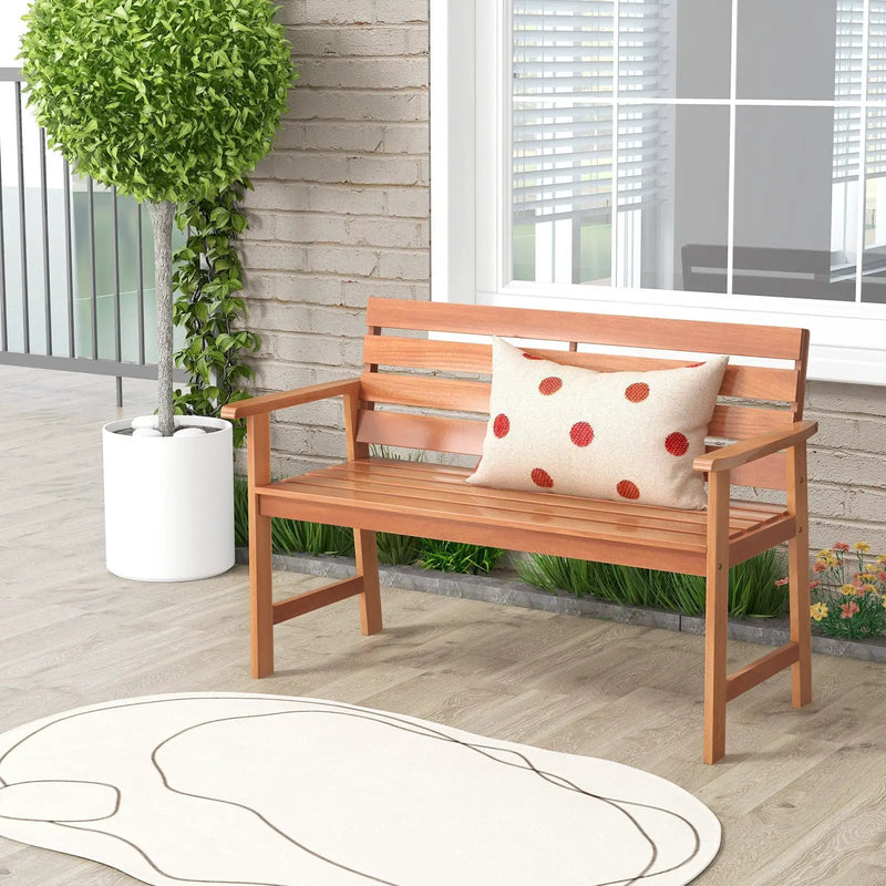 Patio Solid Wood Bench Wood 2-Seat Chair with Breathable Slatted Seat & Inclined Backrest by DirectDeals