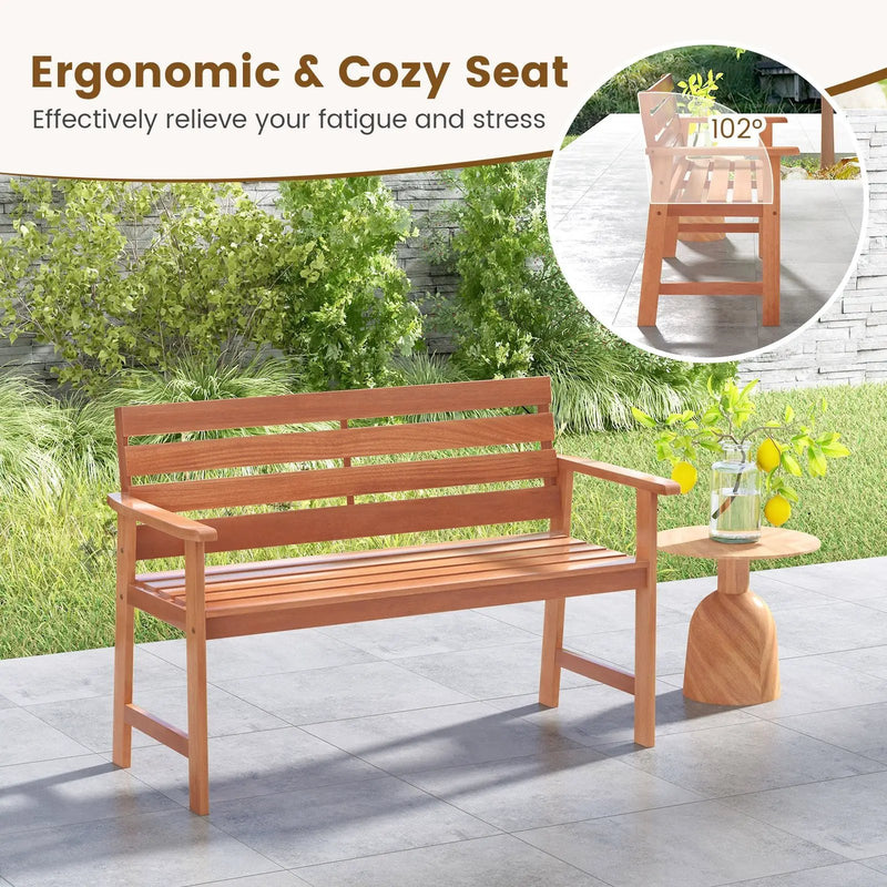Patio Solid Wood Bench Wood 2-Seat Chair with Breathable Slatted Seat & Inclined Backrest by DirectDeals